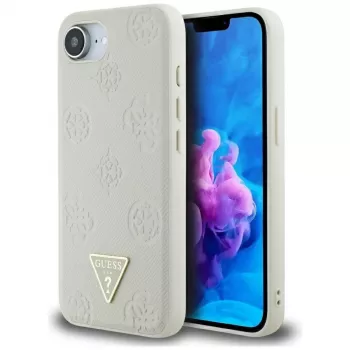 Guess Grained Hot Stamp Peony Triangle Logo MagSafe -kotelo iPhone 16e (beige)