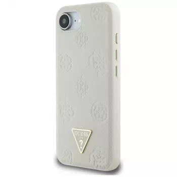 Guess Grained Hot Stamp Peony Triangle Logo MagSafe -kotelo iPhone 16e (beige)