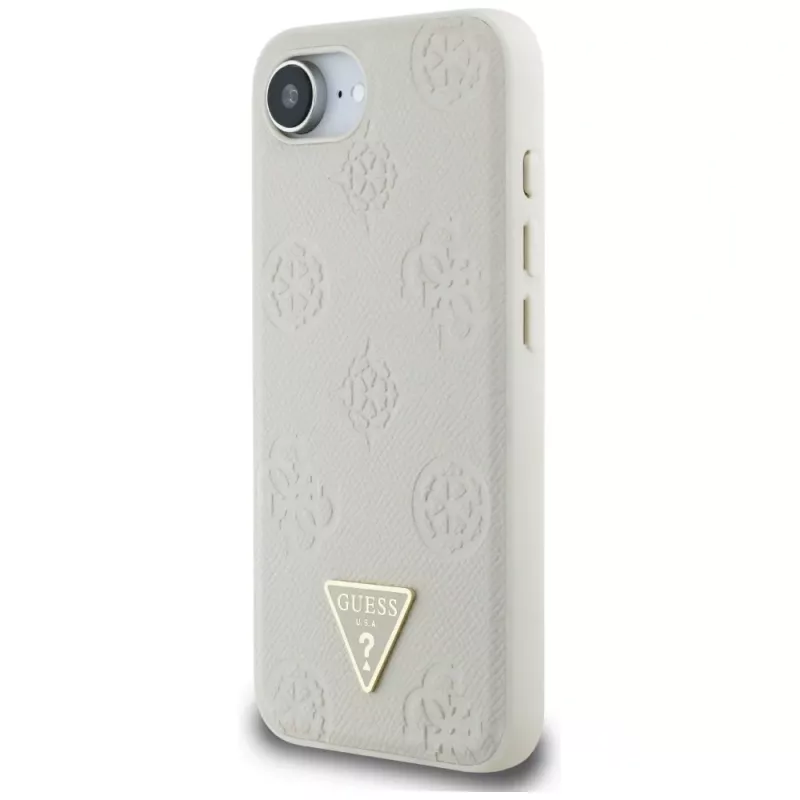 Guess Grained Hot Stamp Peony Triangle Logo MagSafe -kotelo iPhone 16e (beige)