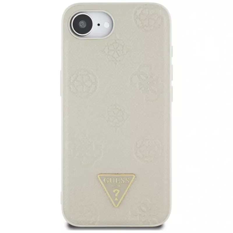 Guess Grained Hot Stamp Peony Triangle Logo MagSafe -kotelo iPhone 16e (beige)