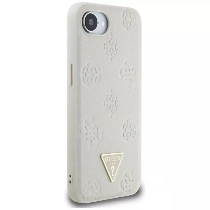Guess Grained Hot Stamp Peony Triangle Logo MagSafe -kotelo iPhone 16e (beige)