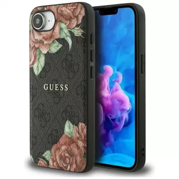 Guess 4G Flowers Print MagSafe -kotelo iPhone 16e / 17e, musta