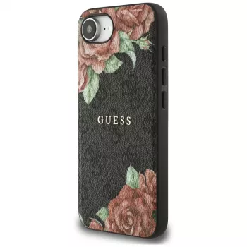 Guess 4G Flowers Print MagSafe -kotelo iPhone 16e / 17e, musta