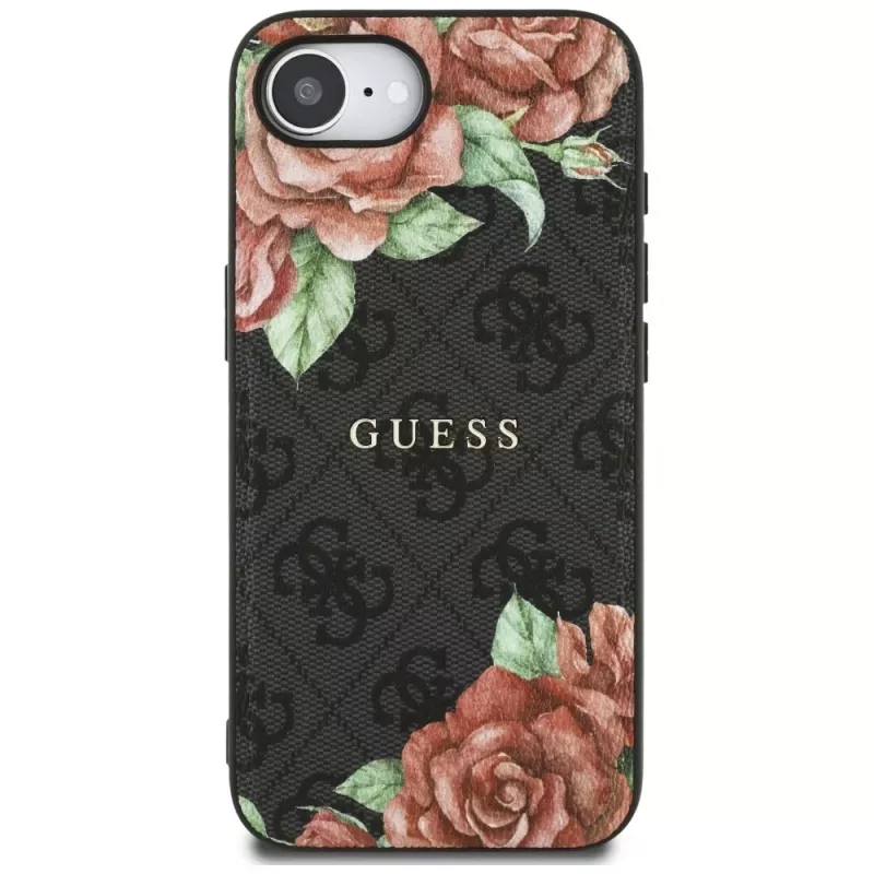 Guess 4G Flowers Print MagSafe -kotelo iPhone 16e / 17e, musta
