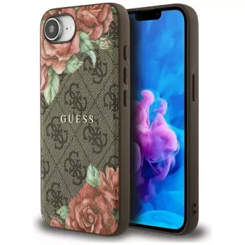 Guess 4G Flowers Print MagSafe -kotelo iPhone 16e / 17e, ruskea