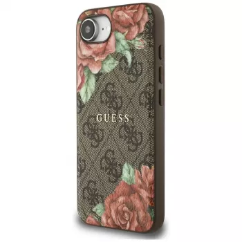 Guess 4G Flowers Print MagSafe -kotelo iPhone 16e / 17e, ruskea