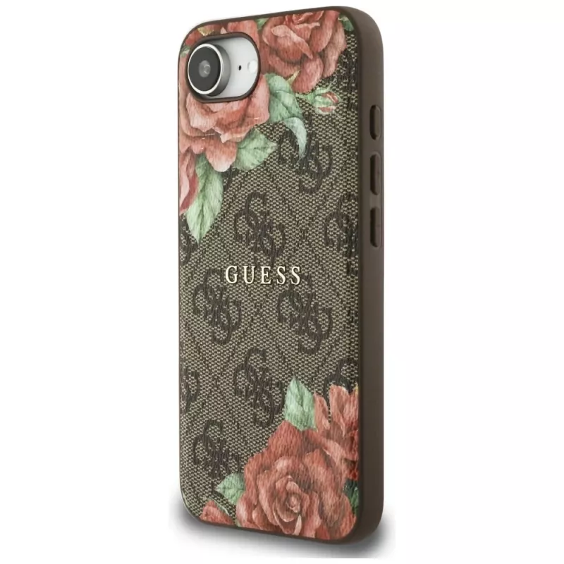 Guess 4G Flowers Print MagSafe -kotelo iPhone 16e / 17e, ruskea