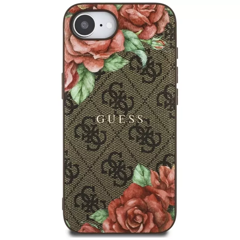 Guess 4G Flowers Print MagSafe -kotelo iPhone 16e / 17e, ruskea