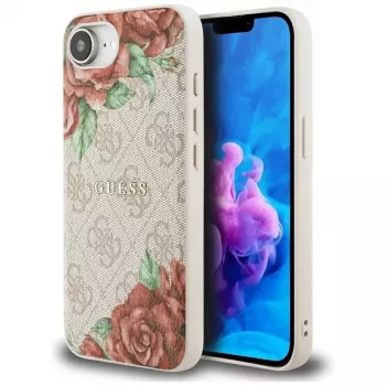Guess 4G Flowers Print MagSafe -kotelo iPhone 16e / 17e, pinkki