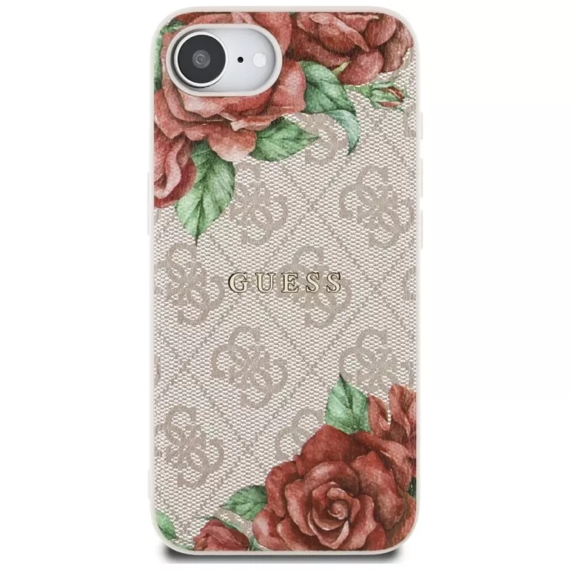 Guess 4G Flowers Print MagSafe -kotelo iPhone 16e / 17e, pinkki