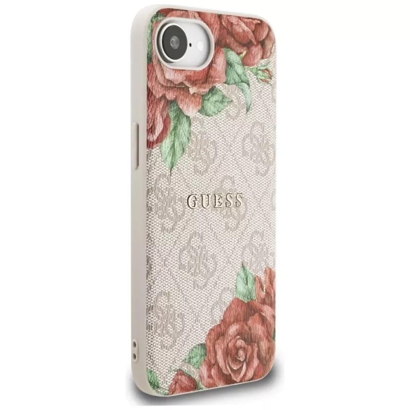 Guess 4G Flowers Print MagSafe -kotelo iPhone 16e / 17e, pinkki