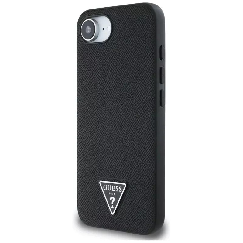 Guess Grained Triangle MagSafe -kotelo iPhone 16e (musta)