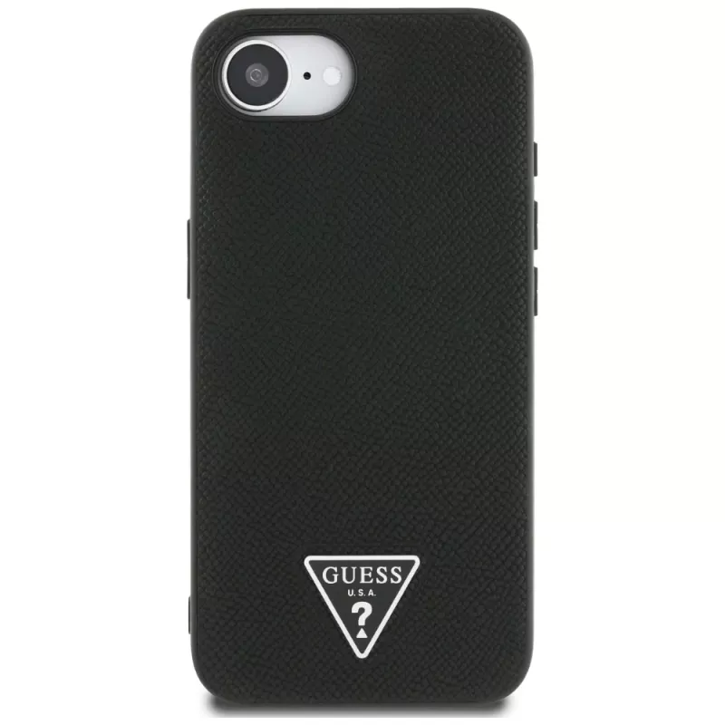 Guess Grained Triangle MagSafe -kotelo iPhone 16e (musta)