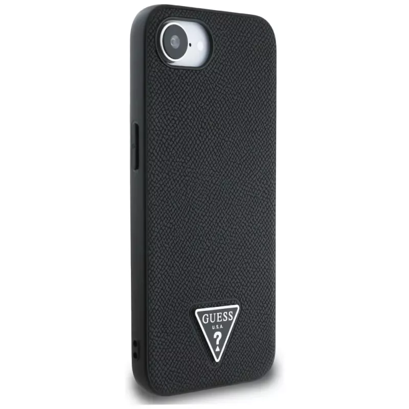 Guess Grained Triangle MagSafe -kotelo iPhone 16e (musta)