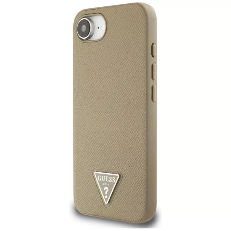 Guess Grained Triangle MagSafe -kotelo iPhone 16e (ruskea)
