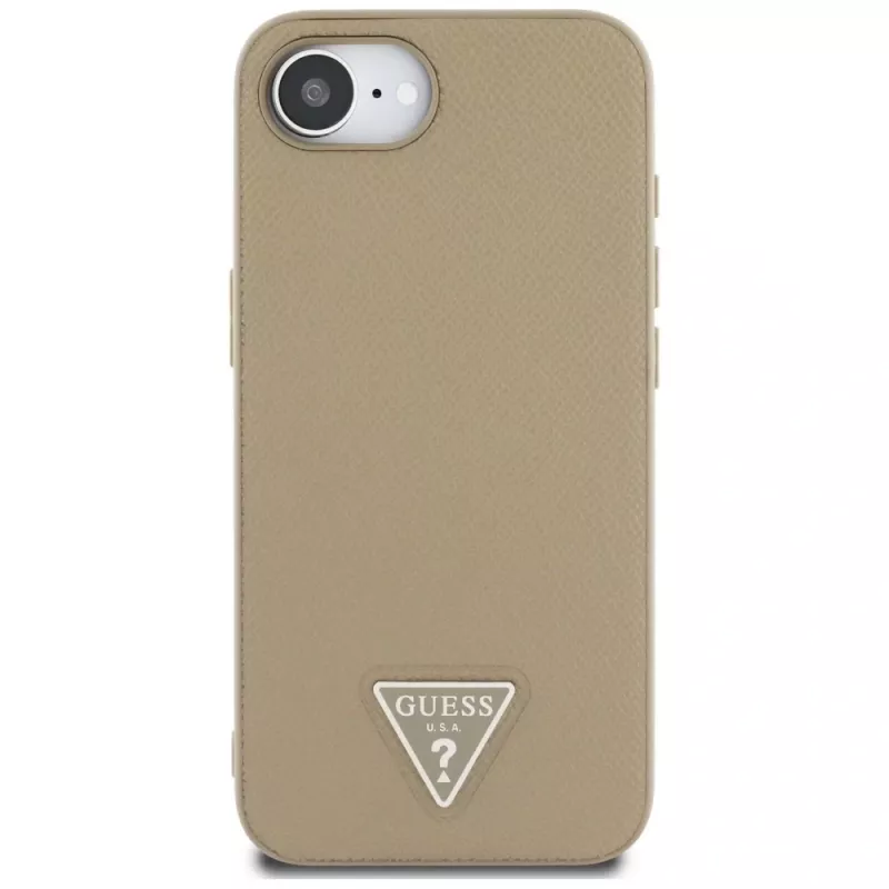 Guess Grained Triangle MagSafe -kotelo iPhone 16e (ruskea)