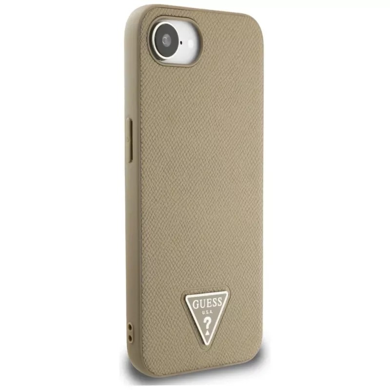 Guess Grained Triangle MagSafe -kotelo iPhone 16e (ruskea)
