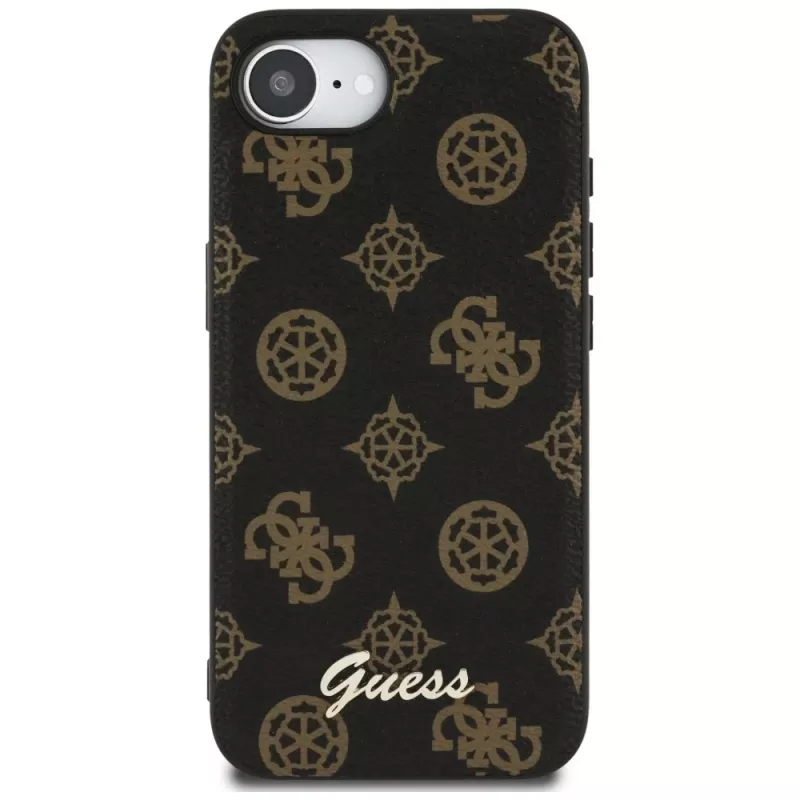 Guess Peony Script Logo MagSafe -kotelo Apple iPhone 16e / 17e, musta