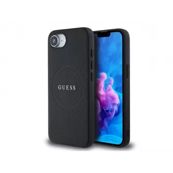 Guess Grained Ring MagSafe -kotelo iPhone 16e (musta)