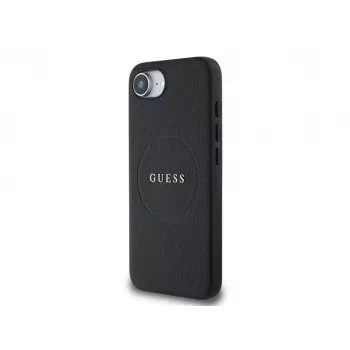 Guess Grained Ring MagSafe -kotelo iPhone 16e (musta)