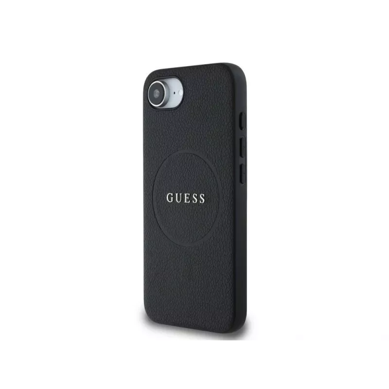 Guess Grained Ring MagSafe -kotelo iPhone 16e (musta)
