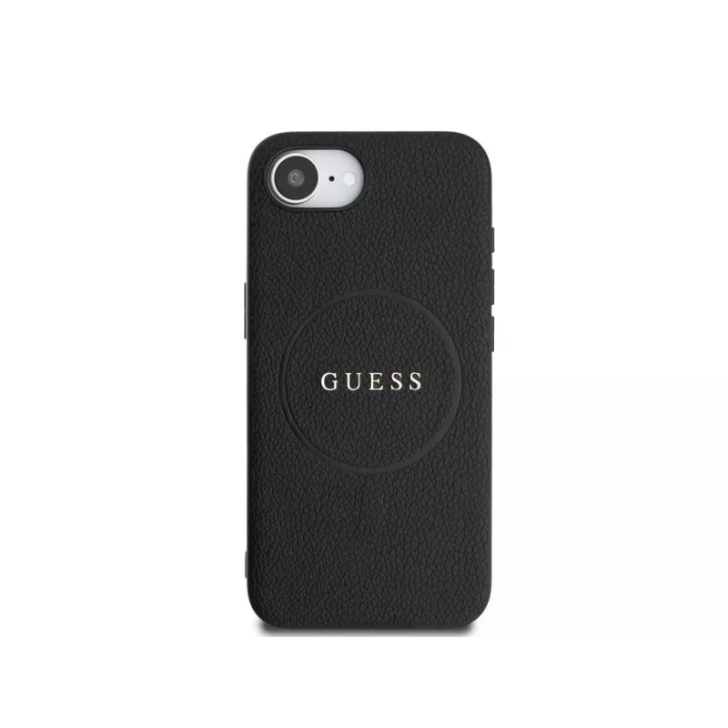 Guess Grained Ring MagSafe -kotelo iPhone 16e (musta)