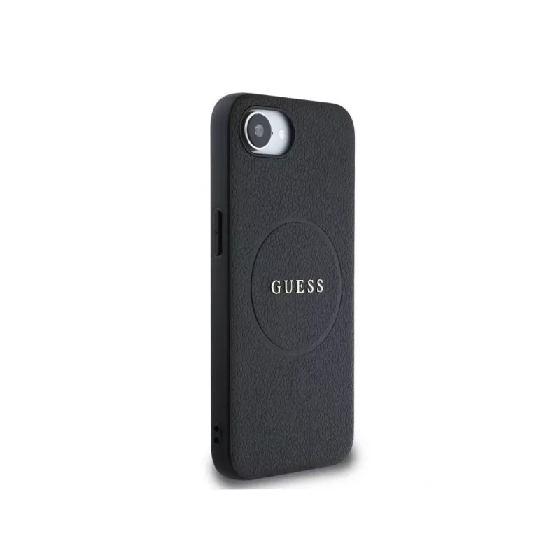 Guess Grained Ring MagSafe -kotelo iPhone 16e (musta)