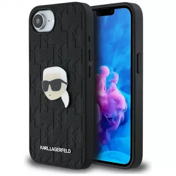 Karl Lagerfeld Monogram Karl Head Pin -kotelo iPhone 16e / 17e, musta