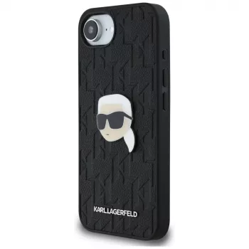 Karl Lagerfeld Monogram Karl Head Pin -kotelo iPhone 16e / 17e, musta