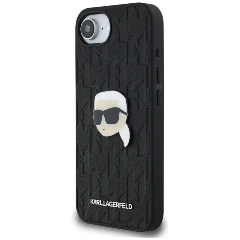 Karl Lagerfeld Monogram Karl Head Pin -kotelo iPhone 16e / 17e, musta