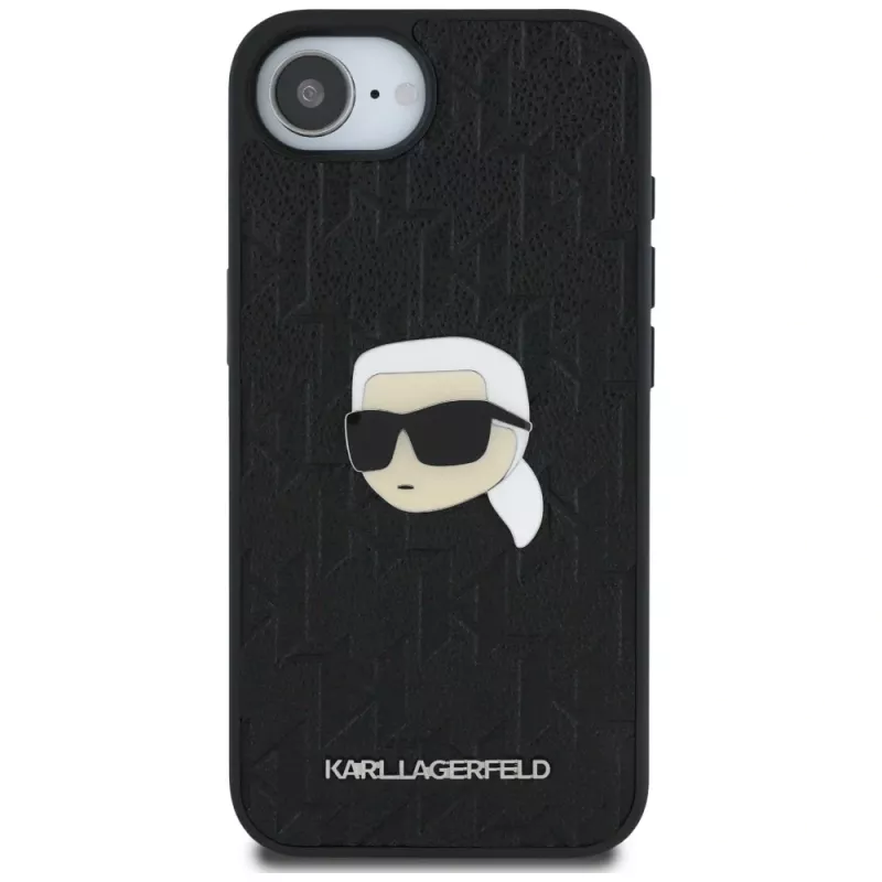 Karl Lagerfeld Monogram Karl Head Pin -kotelo iPhone 16e / 17e, musta