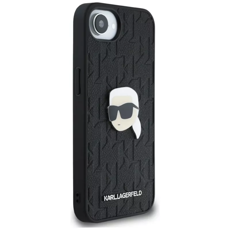 Karl Lagerfeld Monogram Karl Head Pin -kotelo iPhone 16e / 17e, musta