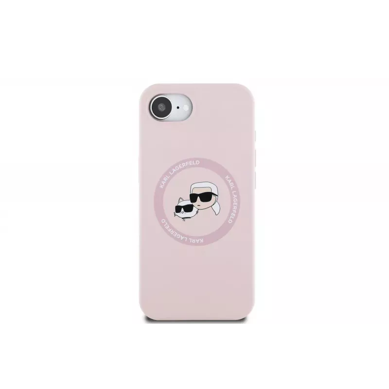 Karl Lagerfeld Silicone Karl & Choupette Heads MagSafe -kotelo iPhone 16e / 17e, pinkki