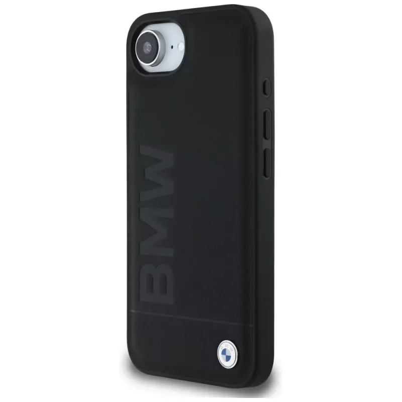 BMW Leather Hot Stamp -kotelo iPhone 16e / 17e, musta