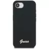 Guess Silicone Script Metal Logo MagSafe -kotelo iPhone 16e (musta)