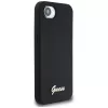 Guess Silicone Script Metal Logo MagSafe -kotelo iPhone 16e (musta)