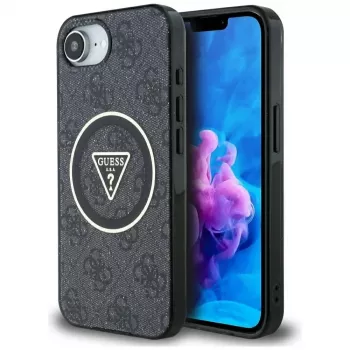 Guess IML Metal Glitter 4G Circle Triangle MagSafe -kotelo iPhone 16e (musta)