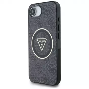 Guess IML Metal Glitter 4G Circle Triangle MagSafe -kotelo iPhone 16e (musta)