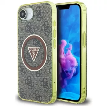 Guess IML Metal Glitter 4G Circle Triangle MagSafe -kotelo Apple iPhone 16e (ruskea)