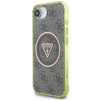Guess IML Metal Glitter 4G Circle Triangle MagSafe -kotelo Apple iPhone 16e (ruskea)