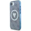 Guess IML Metal Glitter 4G Circle Triangle MagSafe -kotelo iPhone 16e (sininen)