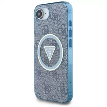 Guess IML Metal Glitter 4G Circle Triangle MagSafe -kotelo iPhone 16e (sininen)
