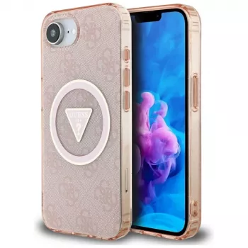Guess IML Metal Glitter 4G Circle Triangle MagSafe -kotelo Apple iPhone 16e (pinkki)