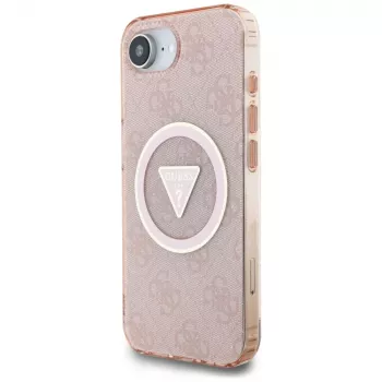 Guess IML Metal Glitter 4G Circle Triangle MagSafe -kotelo Apple iPhone 16e (pinkki)