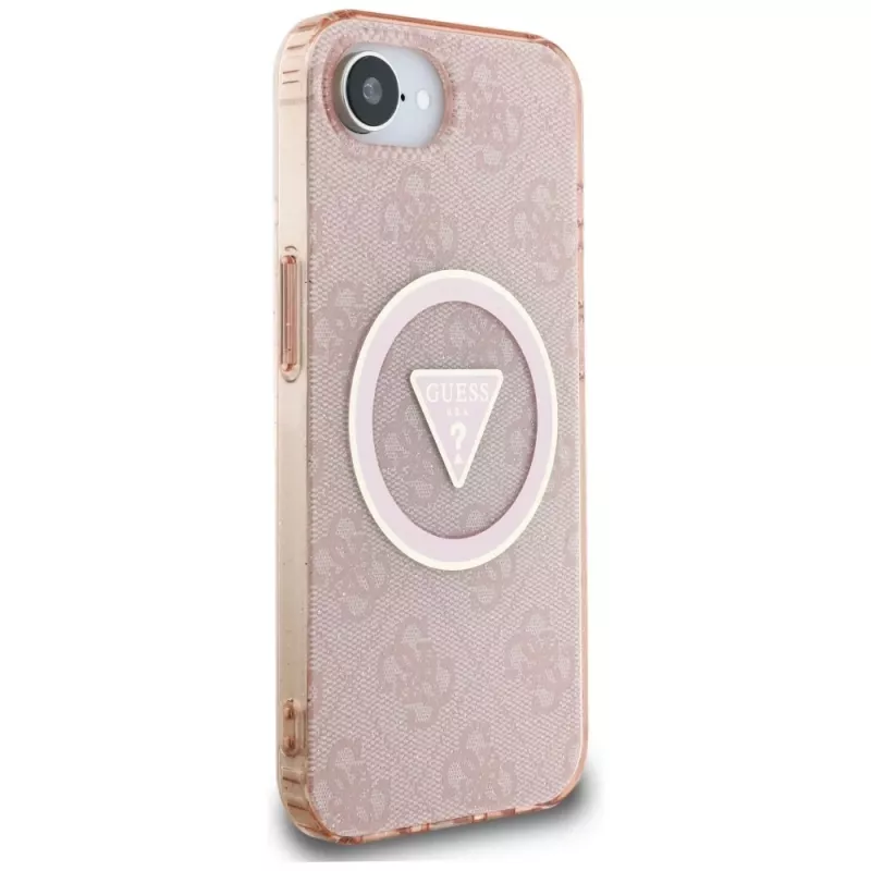 Guess IML Metal Glitter 4G Circle Triangle MagSafe -kotelo Apple iPhone 16e (pinkki)