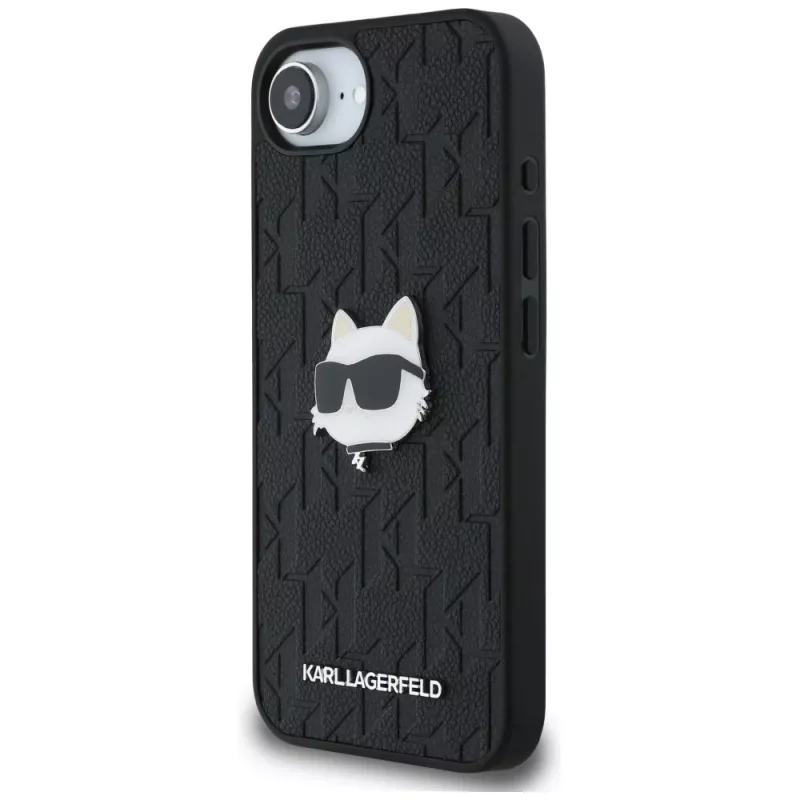 KARL LAGERFELD Monogram Choupette Head Pin -kotelo iPhone 16e / 17e, musta