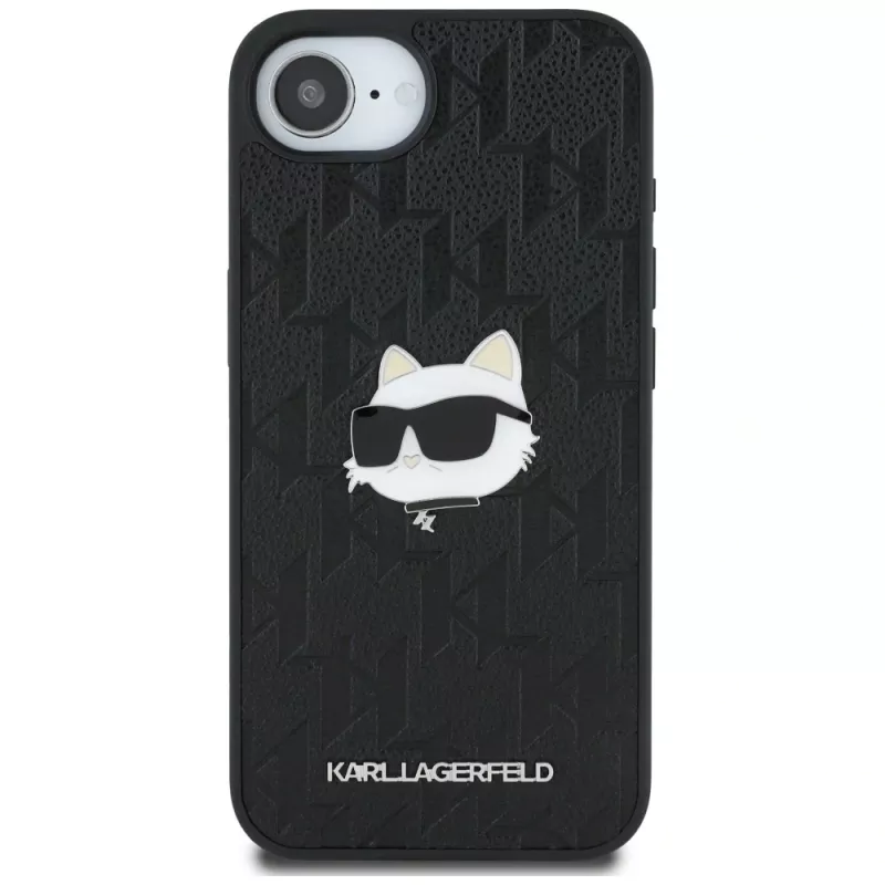 KARL LAGERFELD Monogram Choupette Head Pin -kotelo iPhone 16e / 17e, musta