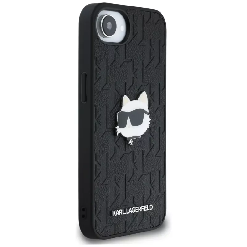 KARL LAGERFELD Monogram Choupette Head Pin -kotelo iPhone 16e / 17e, musta