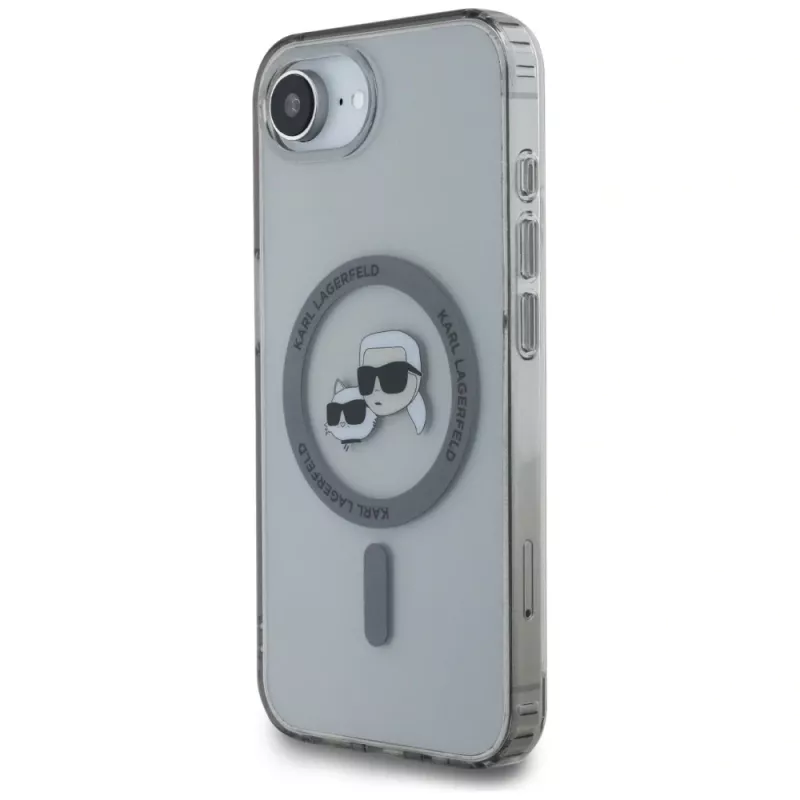 KARL LAGERFELD IML Metal Karl & Choupette Heads MagSafe -kotelo iPhone 16e / 17e, musta