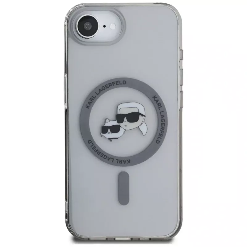 KARL LAGERFELD IML Metal Karl & Choupette Heads MagSafe -kotelo iPhone 16e / 17e, musta